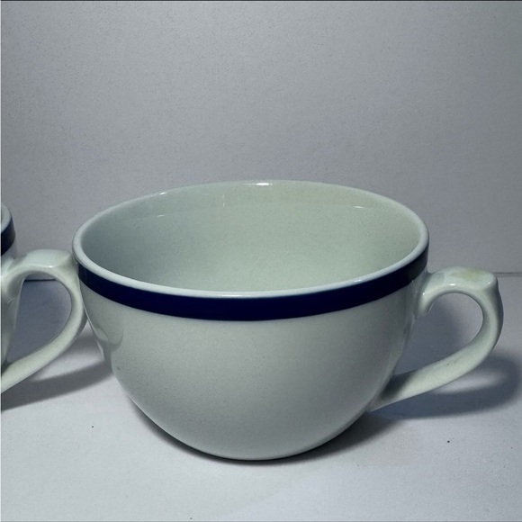 Set of 2 | White Ceramic Williams Sonoma Brasserie Blue Flat Mugs Tea Cups - Picture 6 of 12